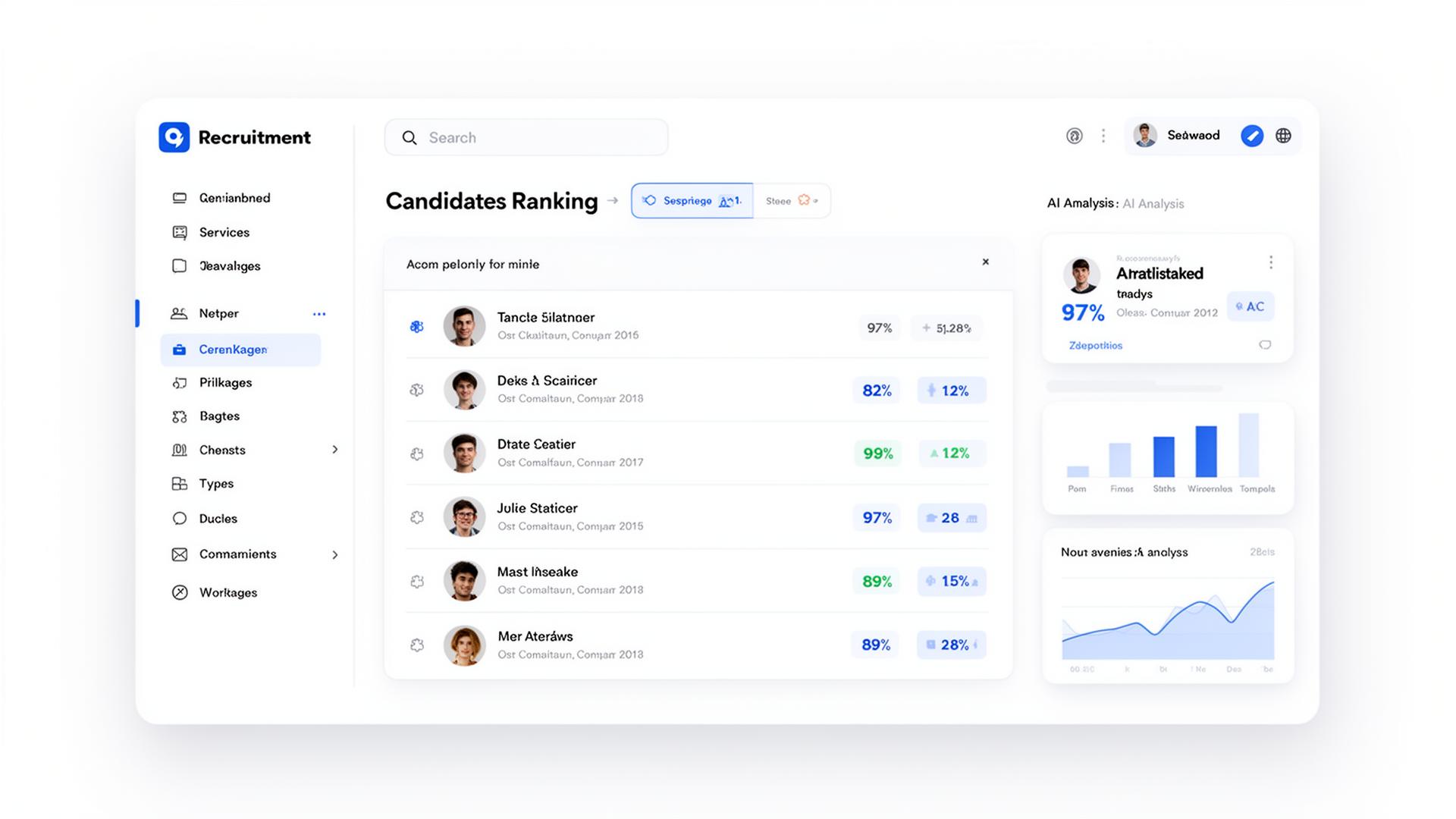 Painel HirePilot mostrando ranking de candidatos com IA